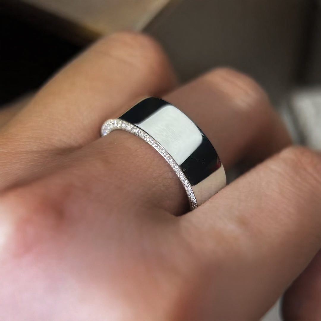Classic Wide Band with 1ctw Gemstone in the Sides