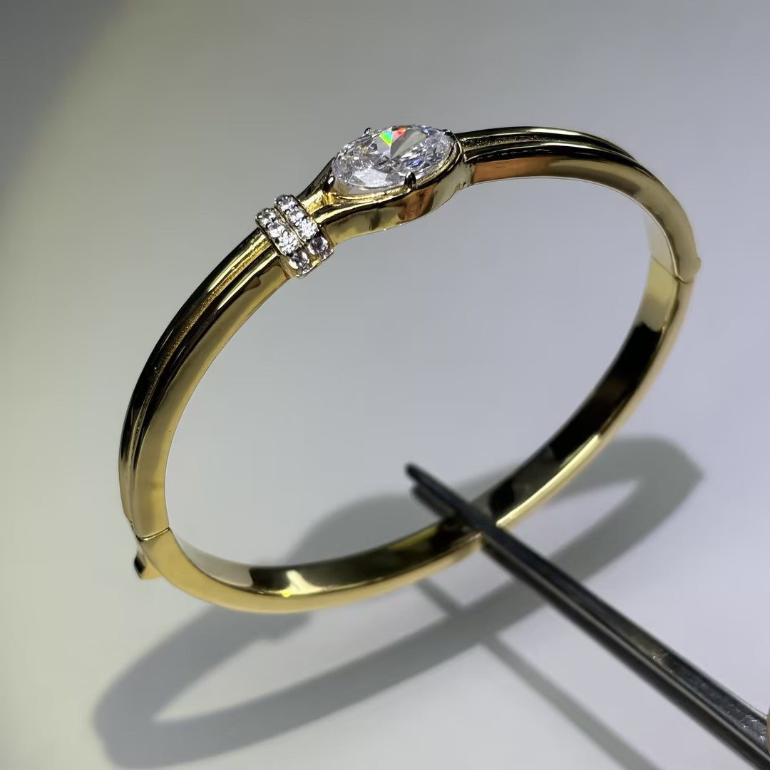 Exquisite double-ring oval gemstone bracelet