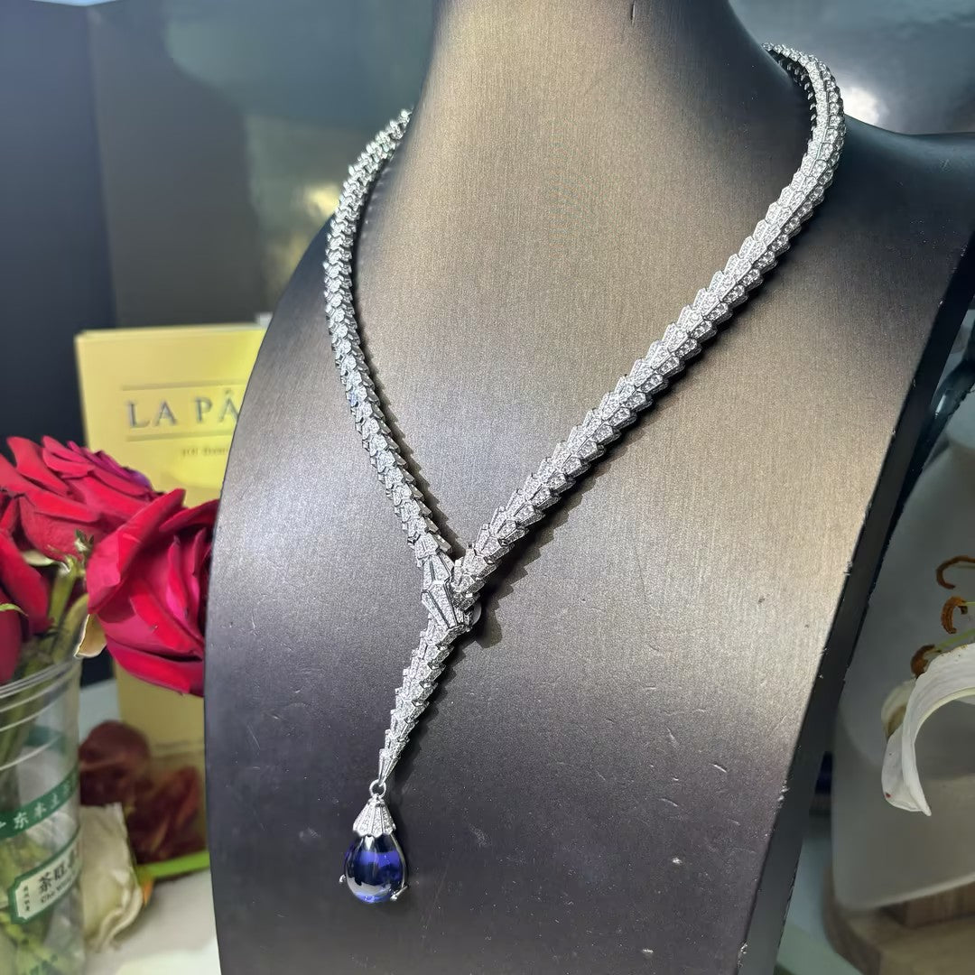 Waterdrop Blue Gem Serpent Pendant Necklace