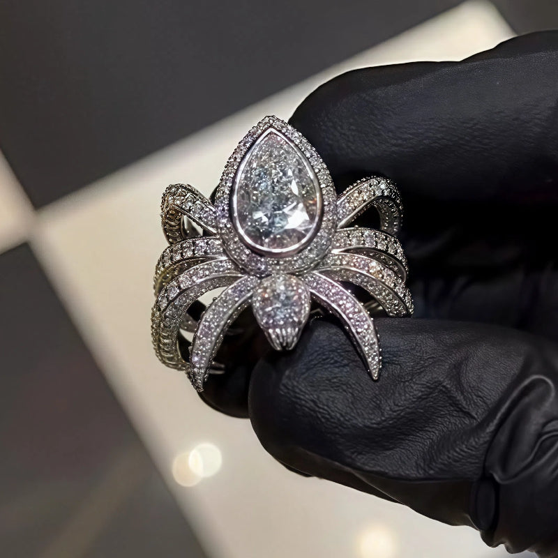4 Ctw Pear Cut Gemstone Custom Diamond Spider Ring