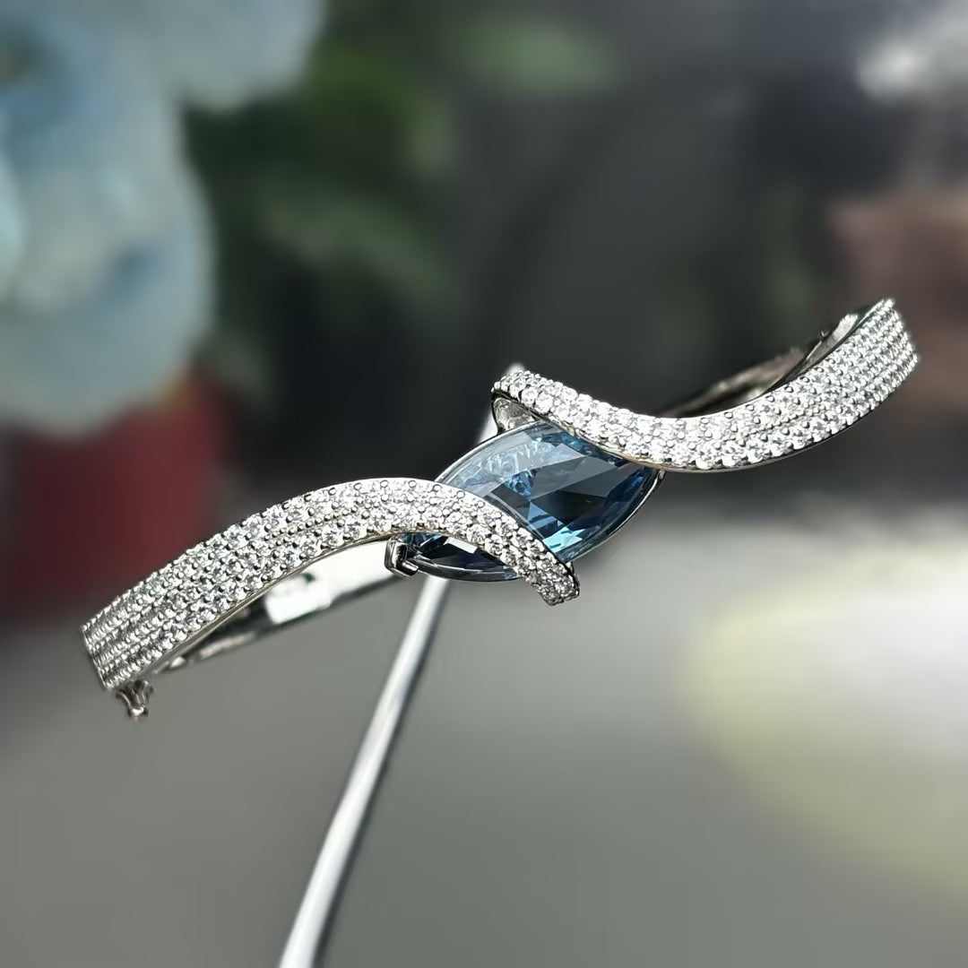 6.5Ctw Blue Marquise Gemstone Wrapped Bangle