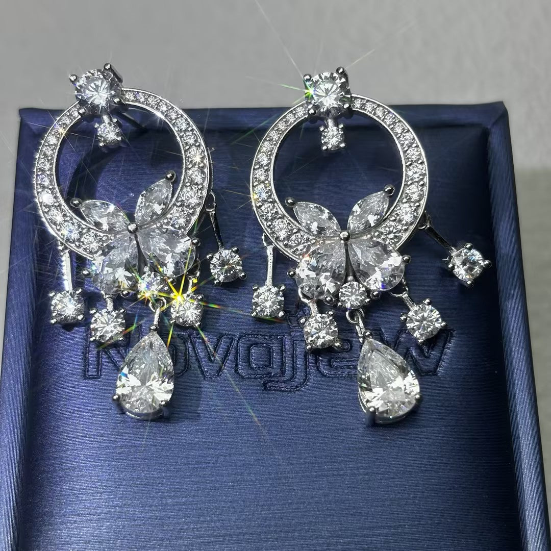 4.67Ctw Pear-shaped round gemstone bow tassel earrings