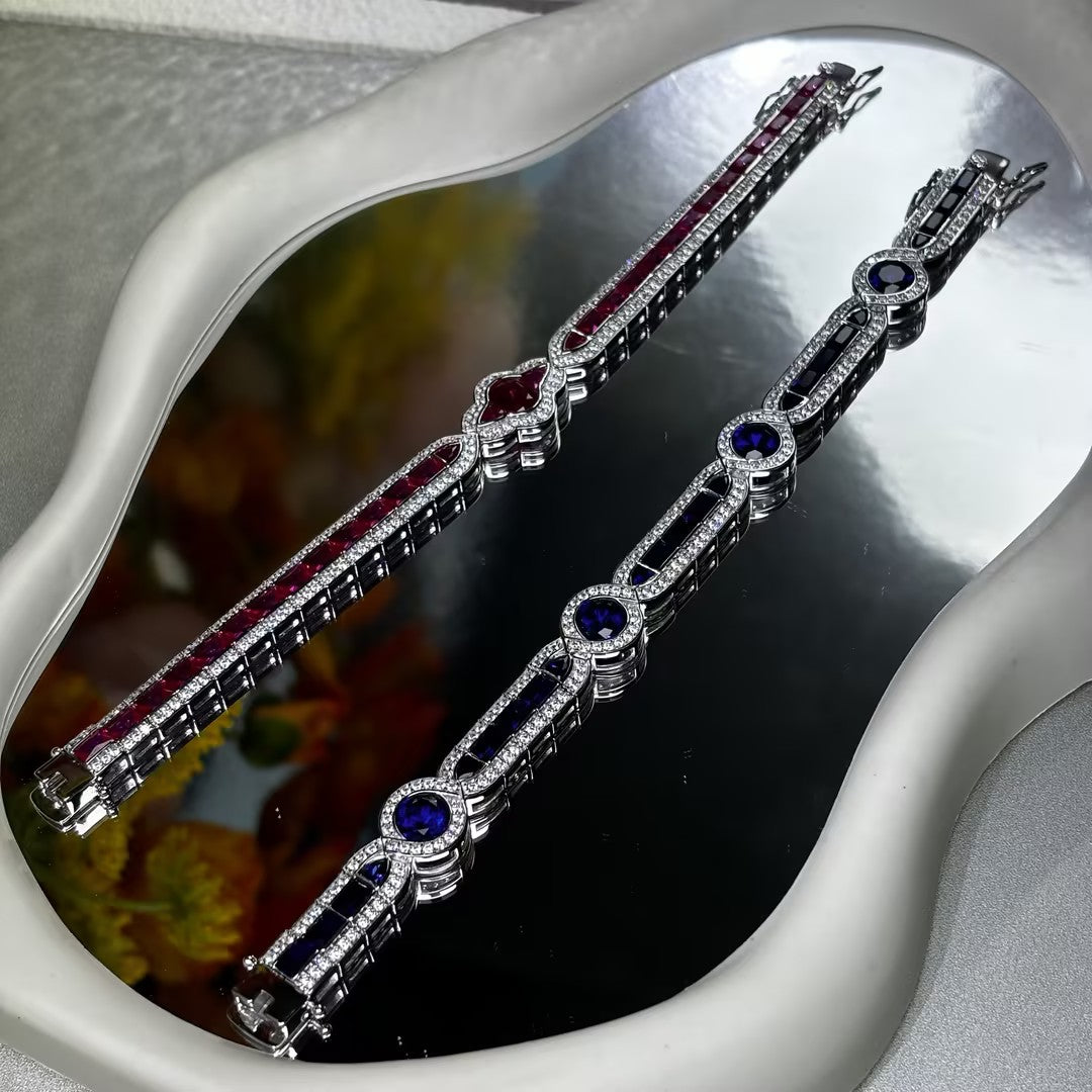 11Ctw Art Deco Style Ruby and Blue Gemstone Bracelet