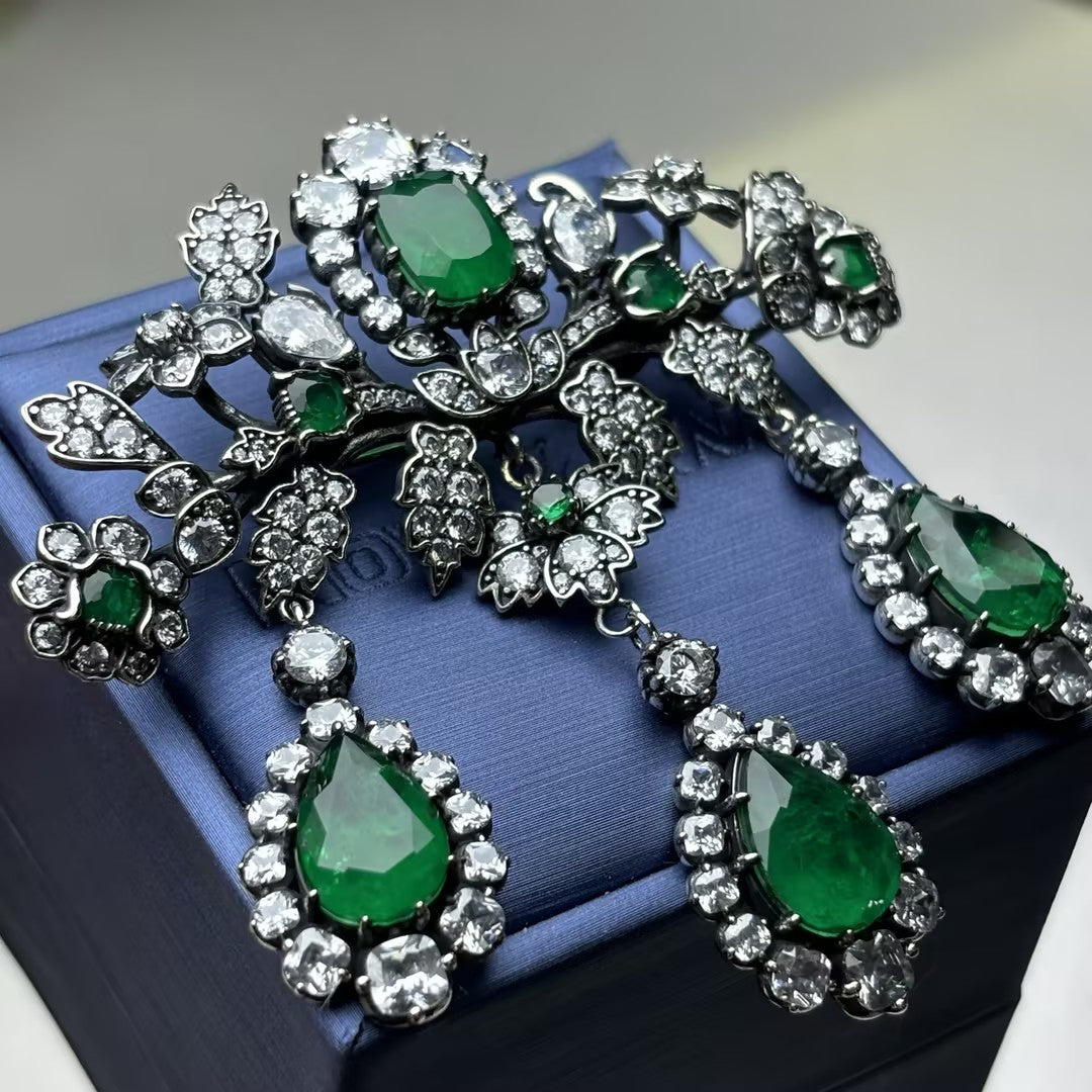 Emerald Brooch and Earring Set