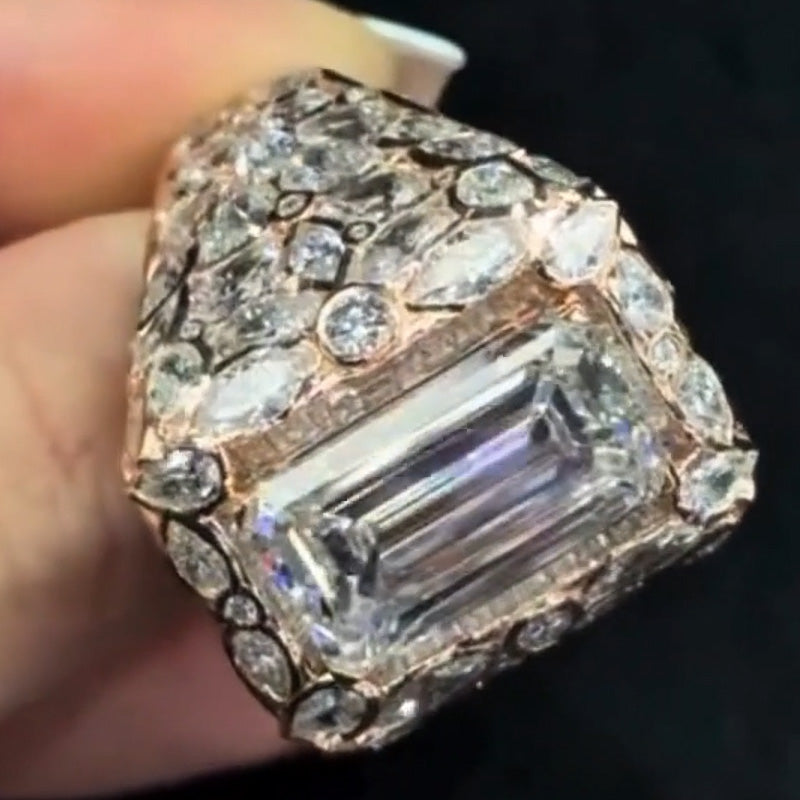 6.0Ctw Emerald-cut Cage-like Pavé Engagement Ring