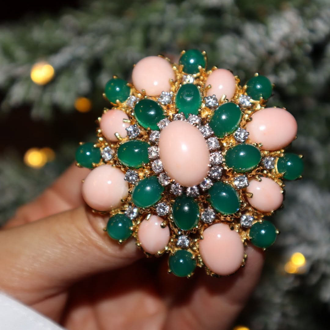 A unique turquoise and gemstone brooch, earrings, and pendant set