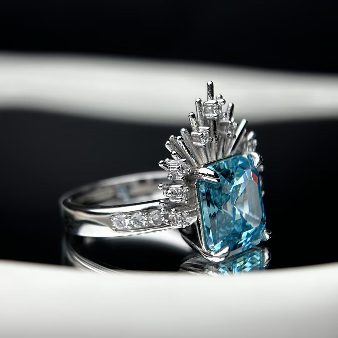 3CT Blue octagon cut Radiant Aurora Aquamarine Ring-novajew