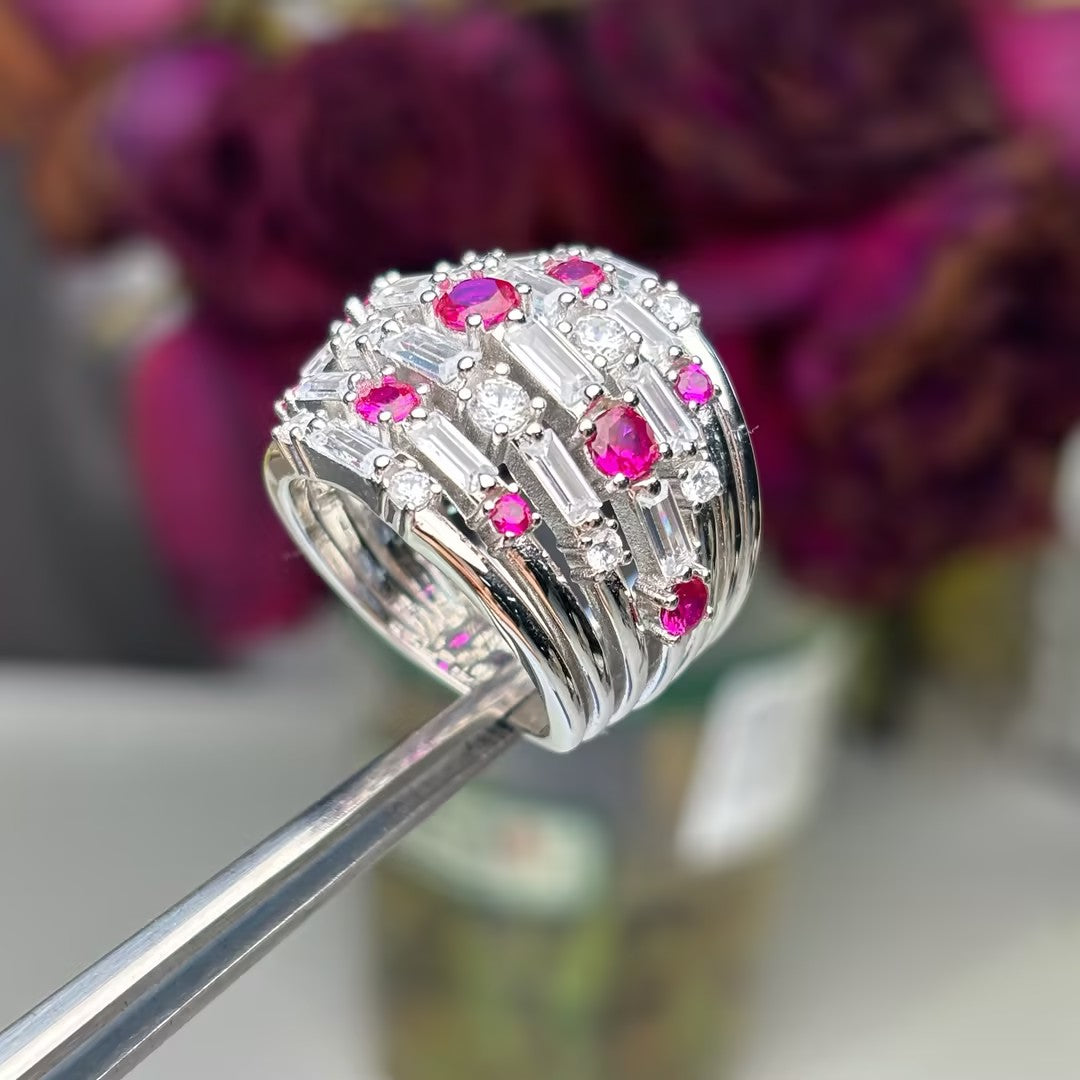 4.0Ctw Rectangular and Round Cut Ornate Multi-Layer Ruby Vintage Ring