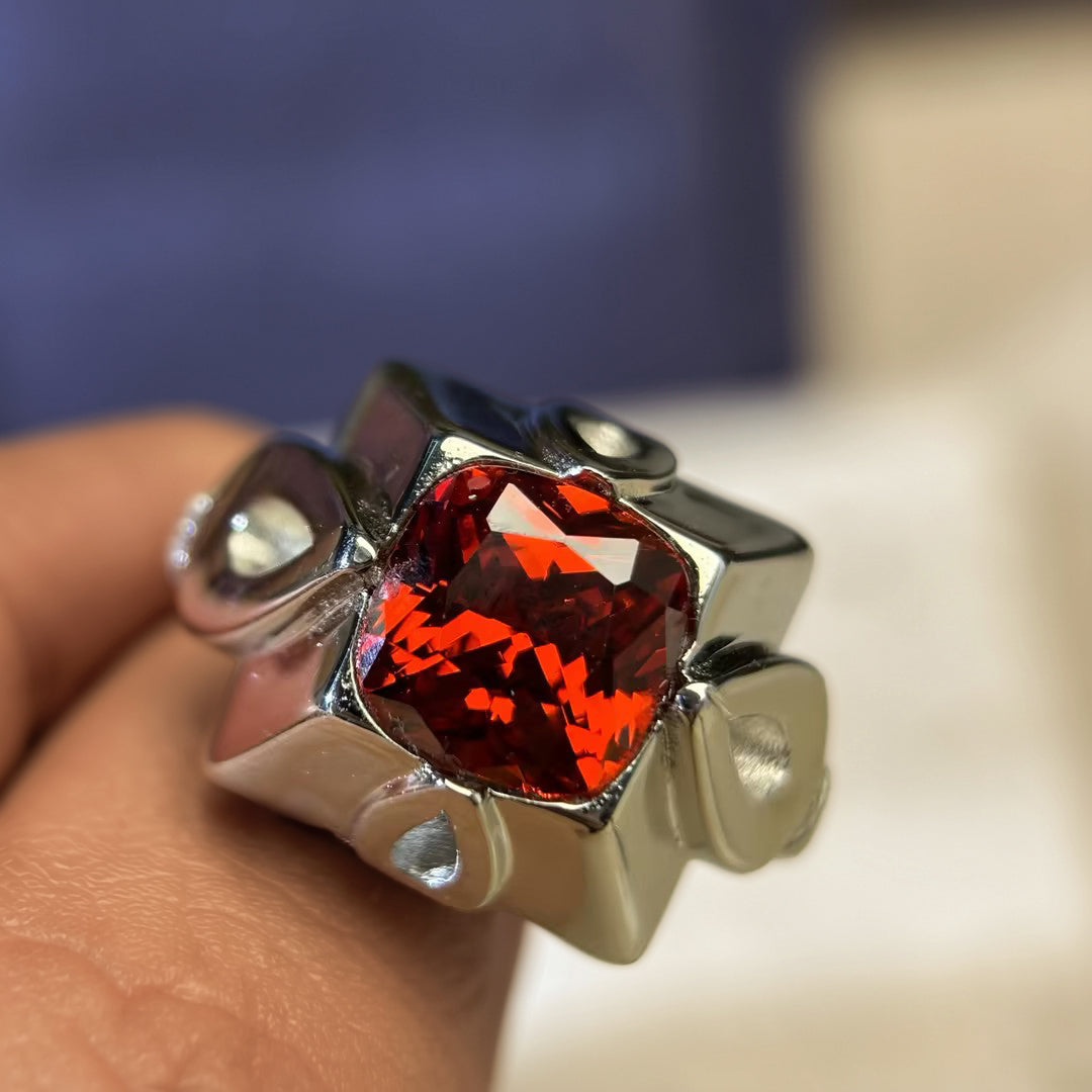 4.0Ct Cushion Cut Garnet Men's Ring