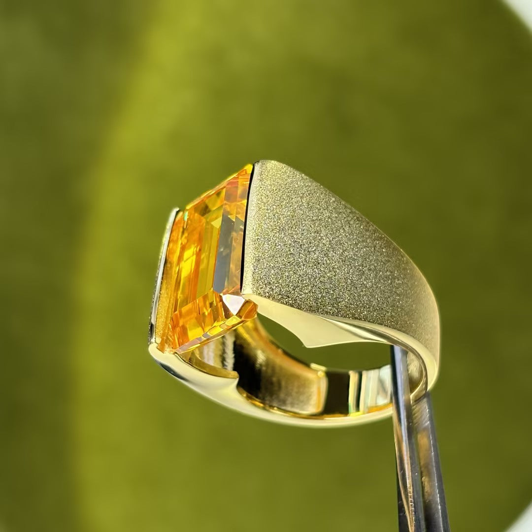 23.5Ctw Emerald-cut Yellow Gemstone Ring