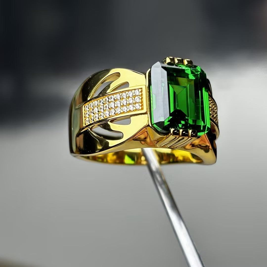 Custom Men's Gold Ring with 8-Carat Emerald