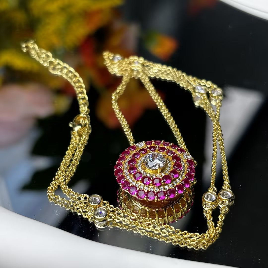 6.82Ctw Multi-layered Ruby Pendant Necklace