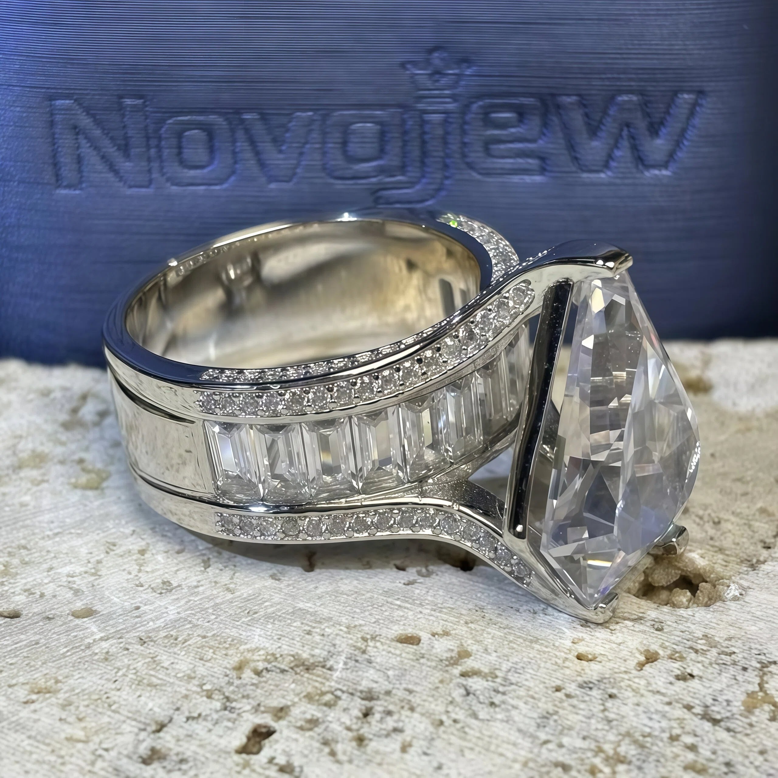 Shield Shape Gemstone Ring and Earrings for Men
