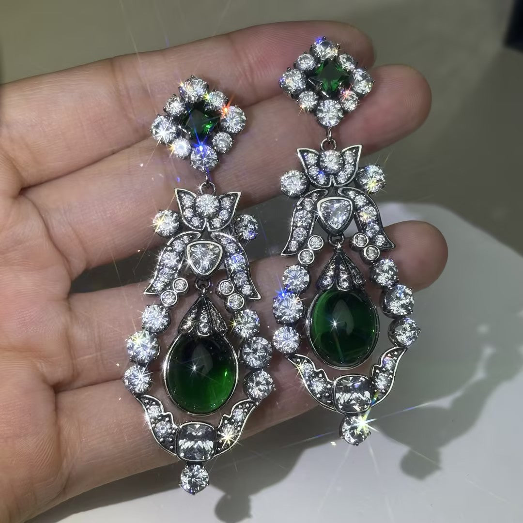 Emerald Brooch and Earring Set