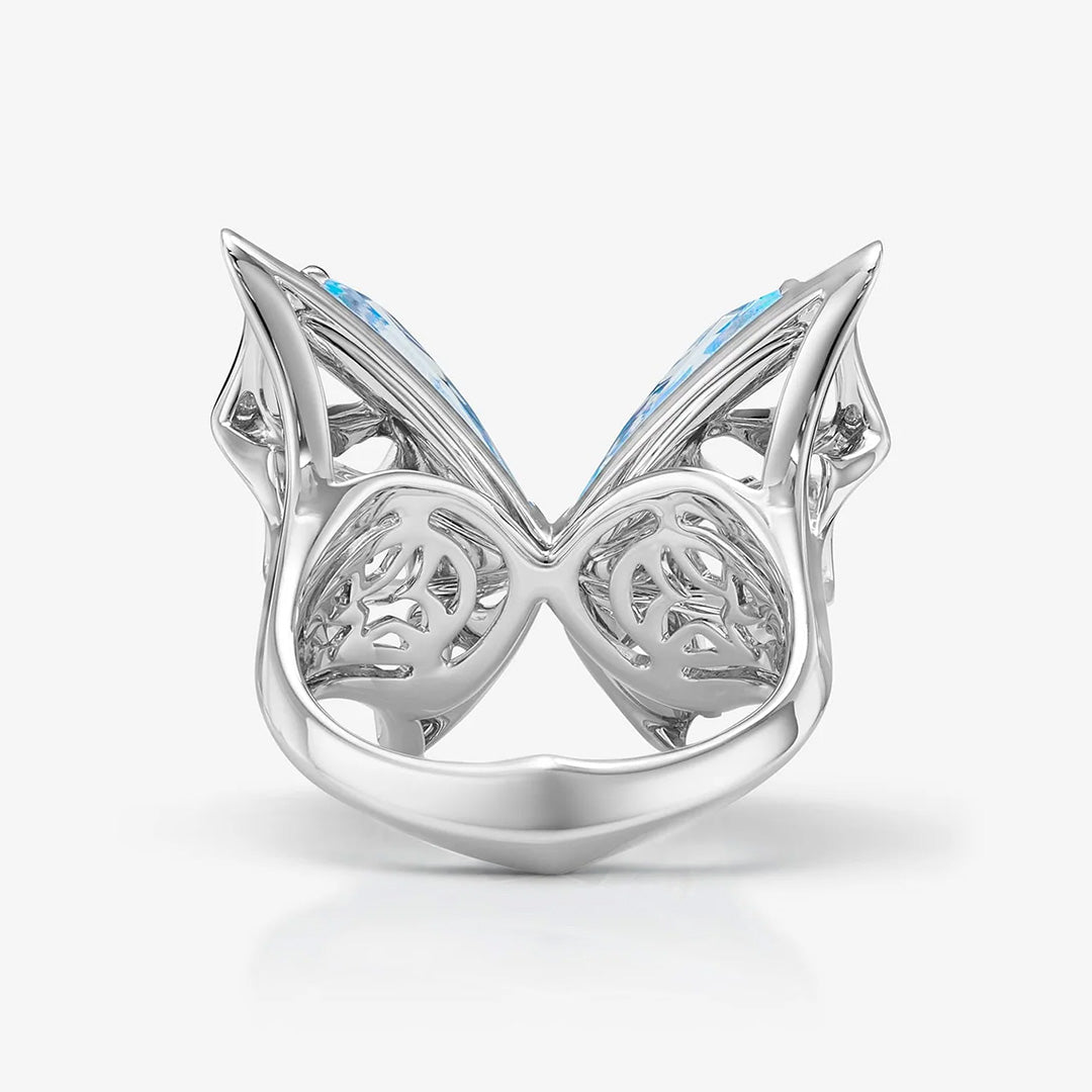 Blue opal crystal butterfly ring, necklace, and earring set