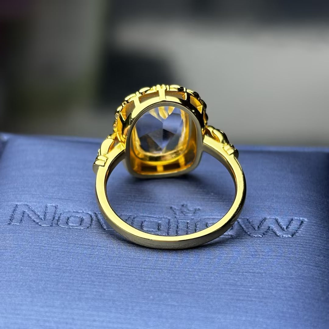 3.01Ct cushion-cut carved floral wreath gemstone engagement ring