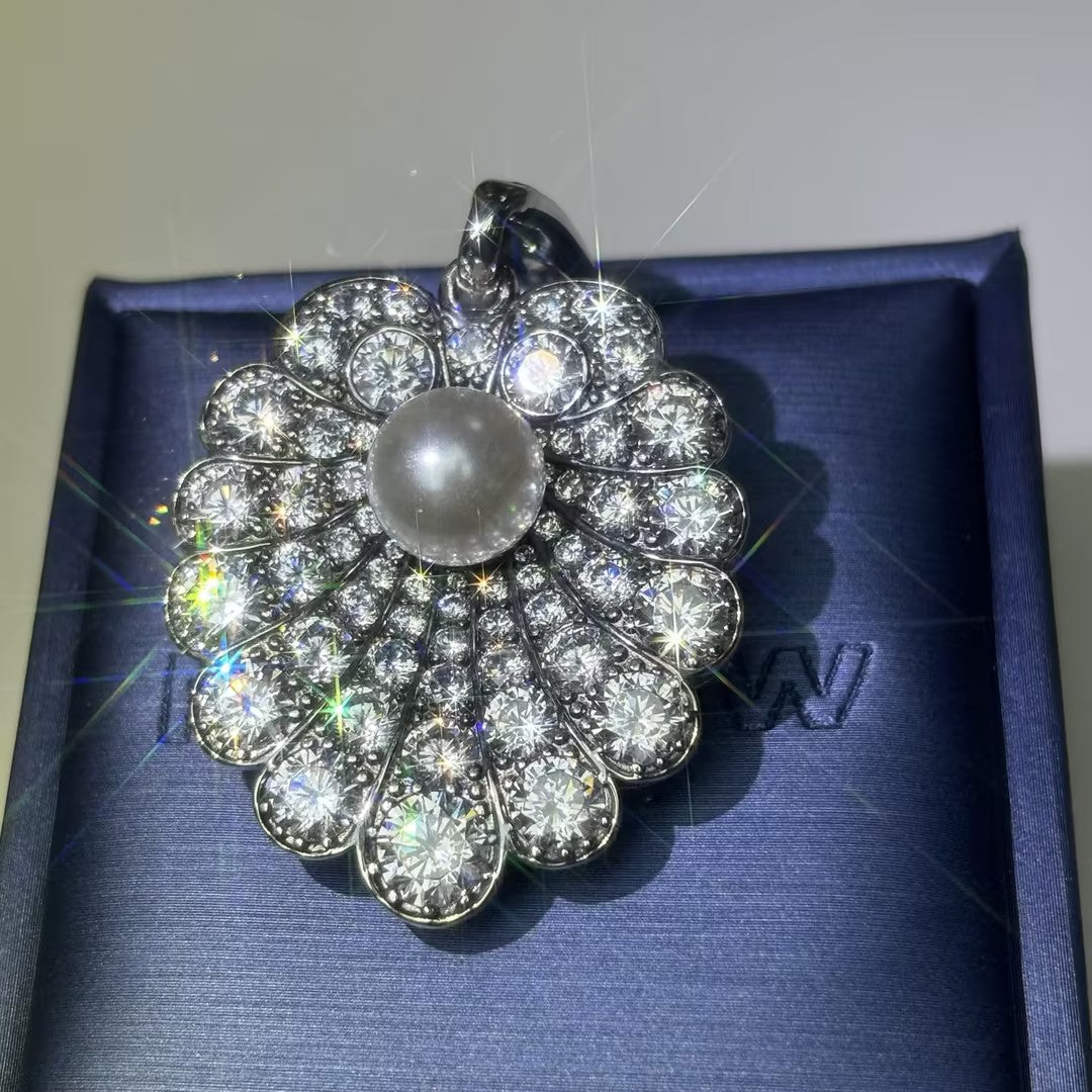 4.18Ctw Vintage Gemstone Pearl Brooch Pendant