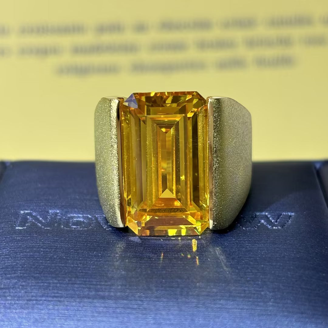 23.5Ctw Emerald-cut Yellow Gemstone Ring