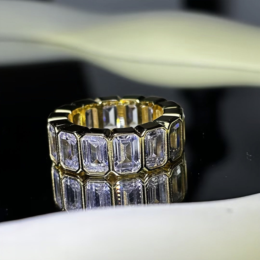10.4ctw Emerald Cut Gold Eternity Row Ring
