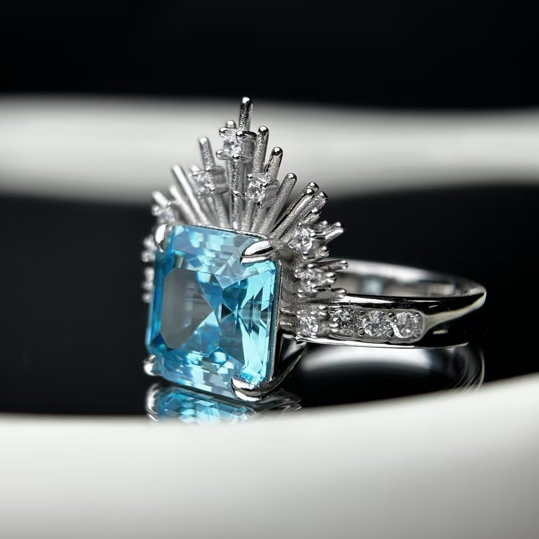 3CT Blue octagon cut Radiant Aurora Aquamarine Ring-novajew