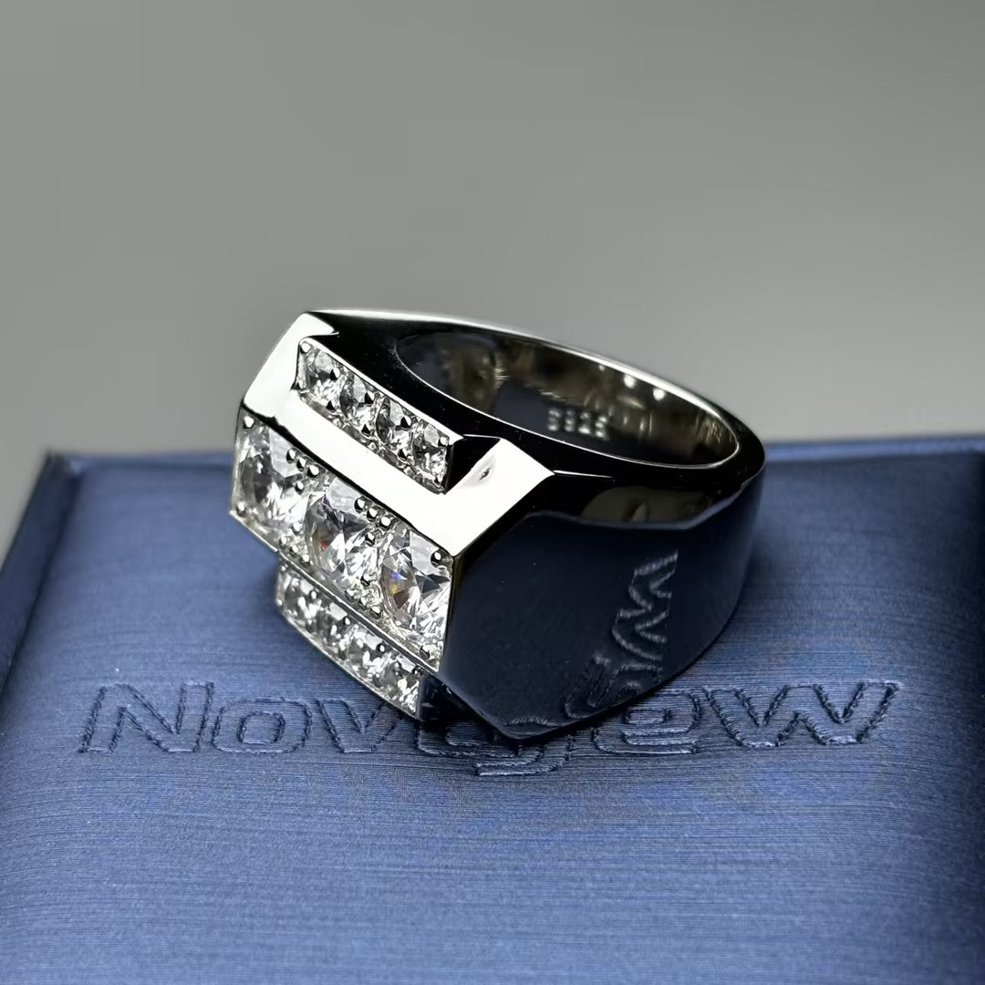 Art Deco style three-row stone heavy gentleman's ring