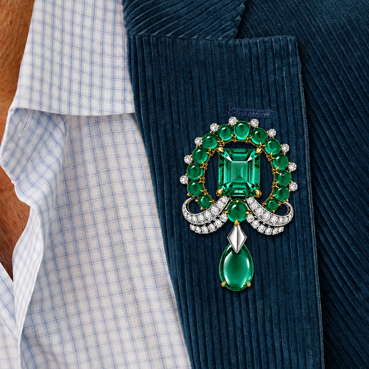 8CTW Emerald Cut Green Cubic Zirconia Vintage-inspired 925 Sterling Silver Brooch-Novajew