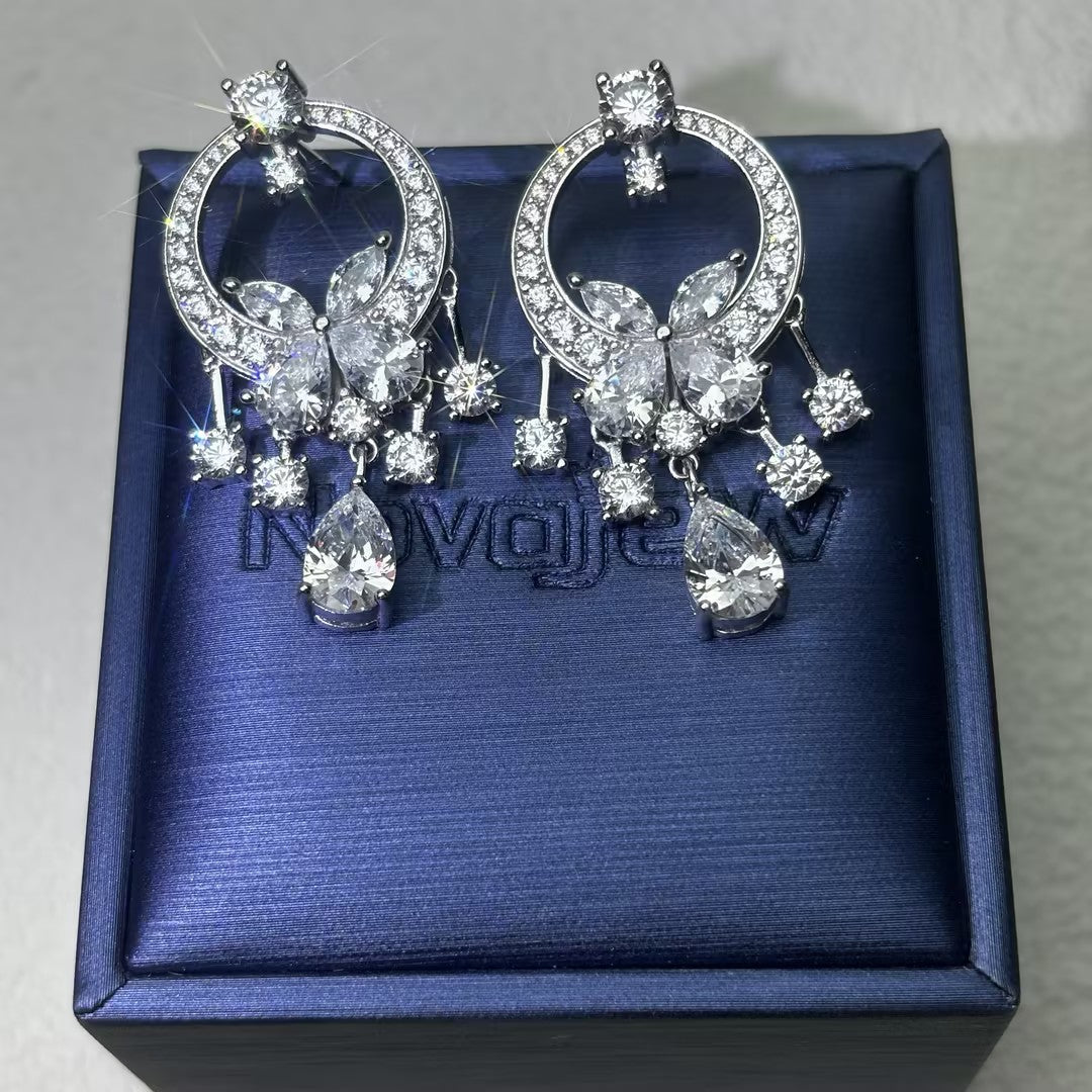 4.67Ctw Pear-shaped round gemstone bow tassel earrings