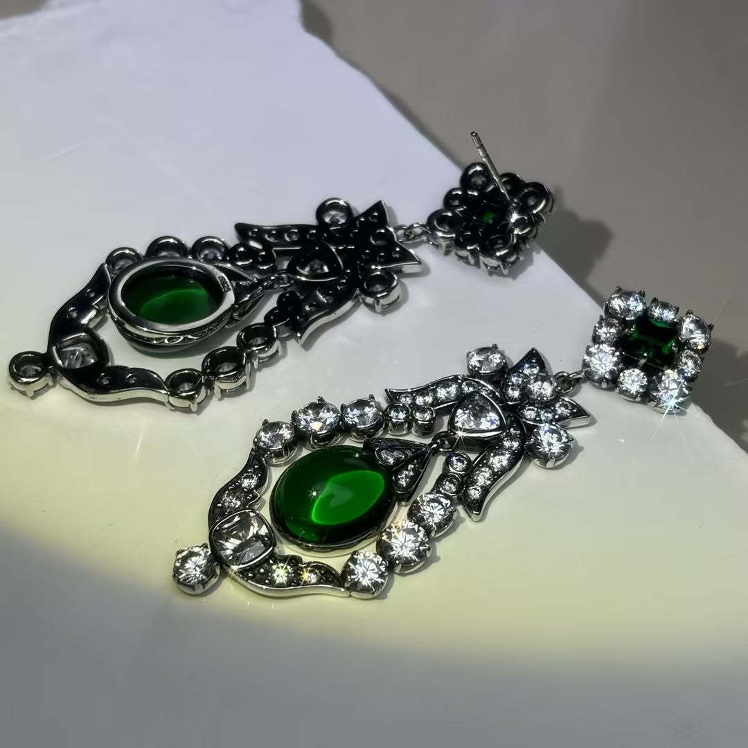 Emerald Brooch and Earring Set