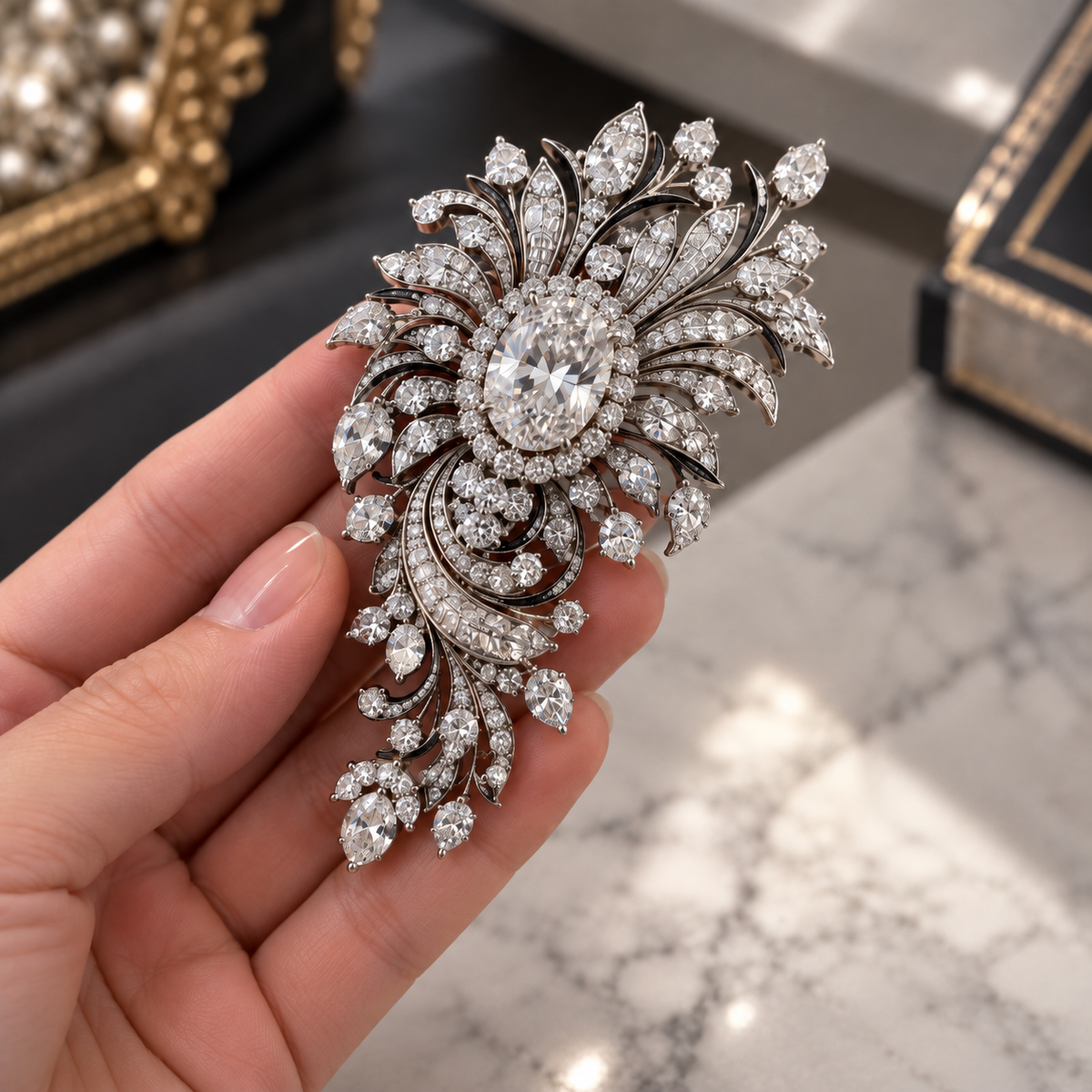 6.36Ctw Old Mine Cut Gemstone Brooch