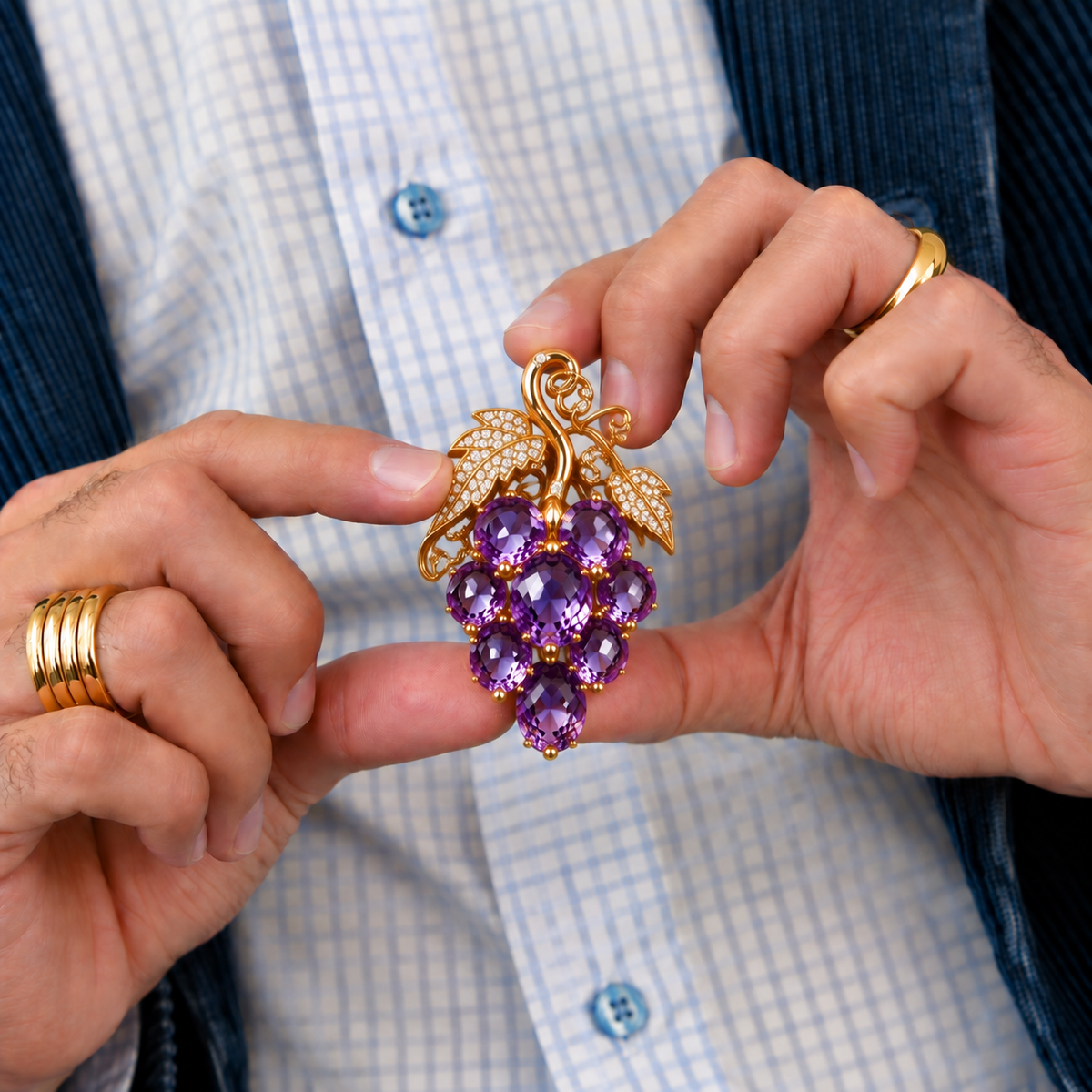 10Ctw cushion-cut blue gemstone garnet brooch