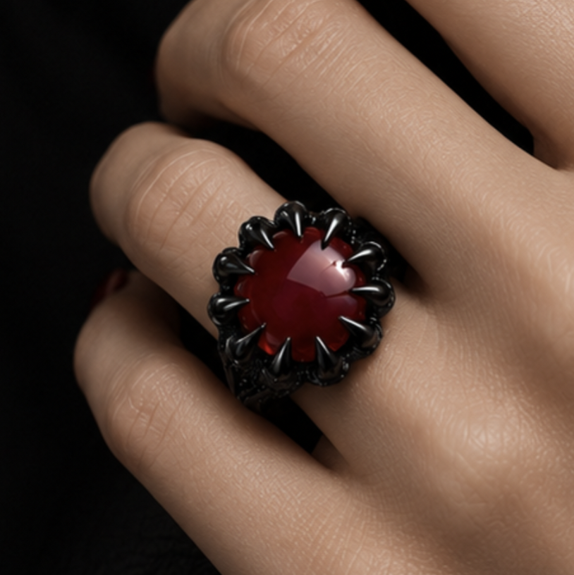 12ct Round Cut Deep Red Cubic Zirconia Gothic Claw 925 Sterling Silver Ring-novajew