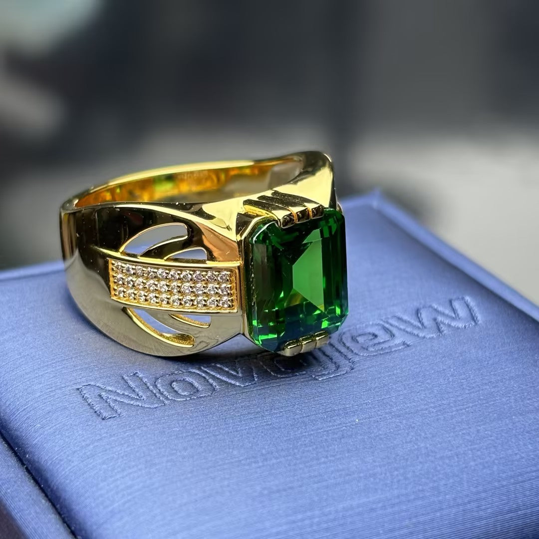 Custom Men's Gold Ring with 8-Carat Emerald