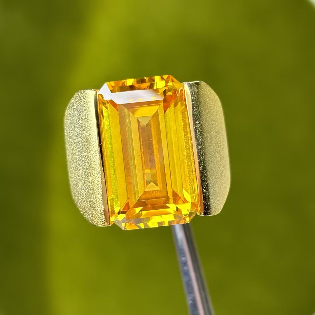 23.5Ctw Emerald-cut Yellow Gemstone Ring
