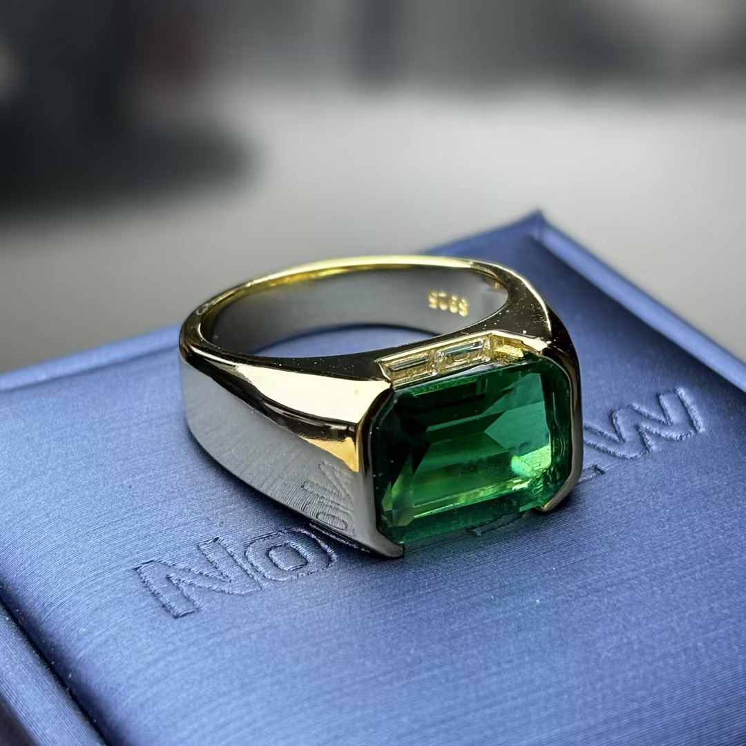 7.96Ct Emerald-Cut Half-Bezel Embroidered Emerald Engagement Ring
