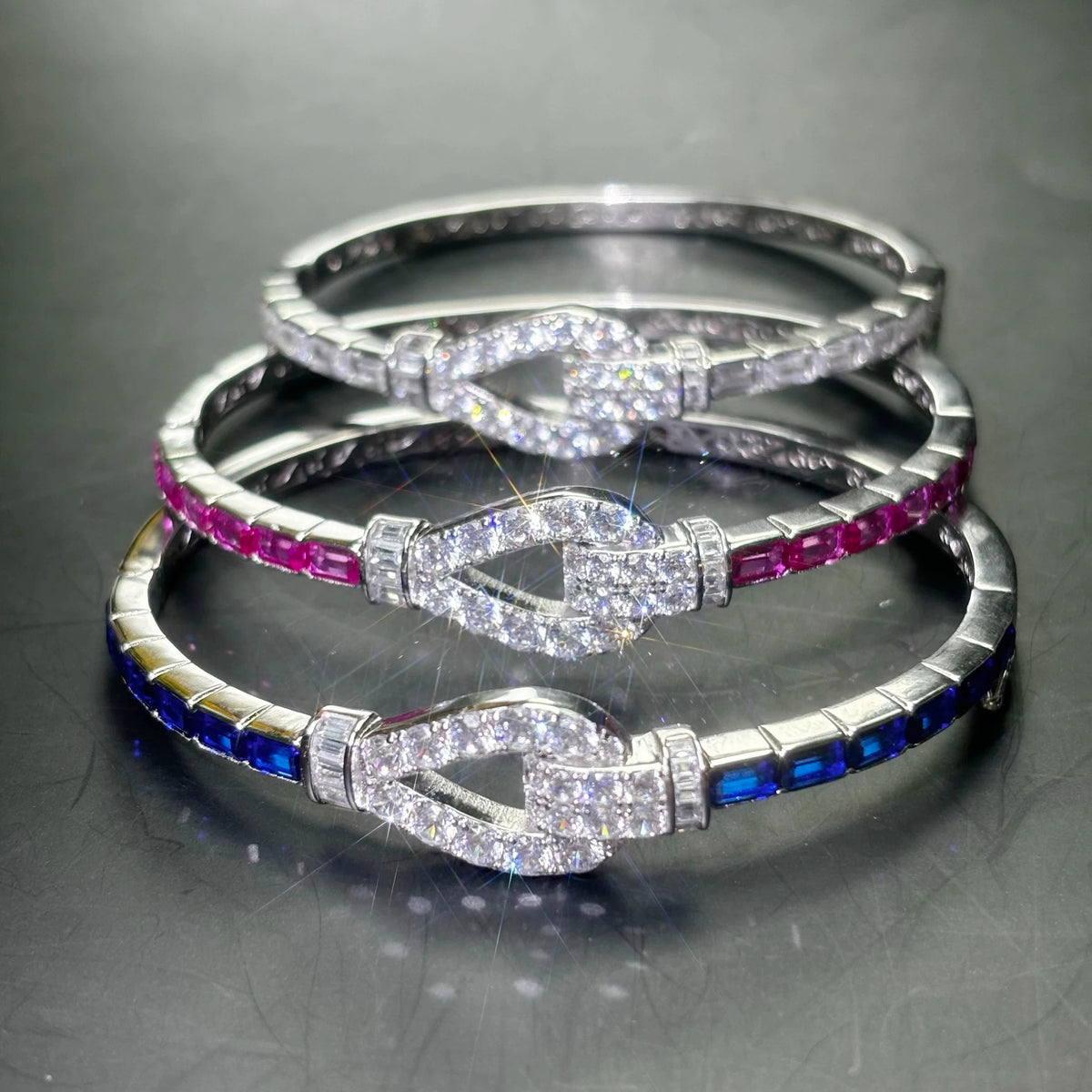 5 CTW Round Cut  Multi-colour Cubic Zirconia Statement 925 Sterling Silver Bracelet-NOVAJEW