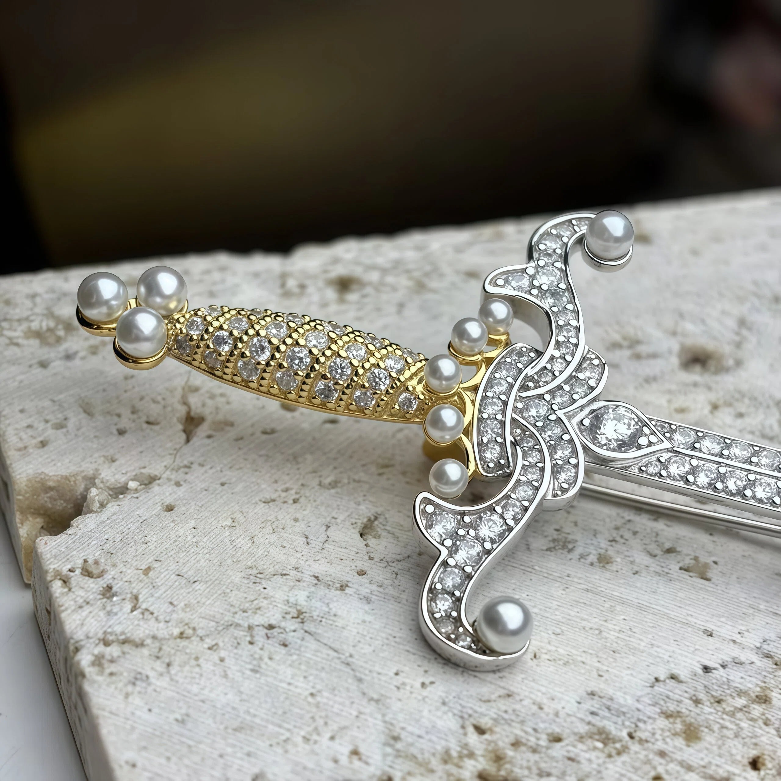 Pearl and gemstone dagger brooch