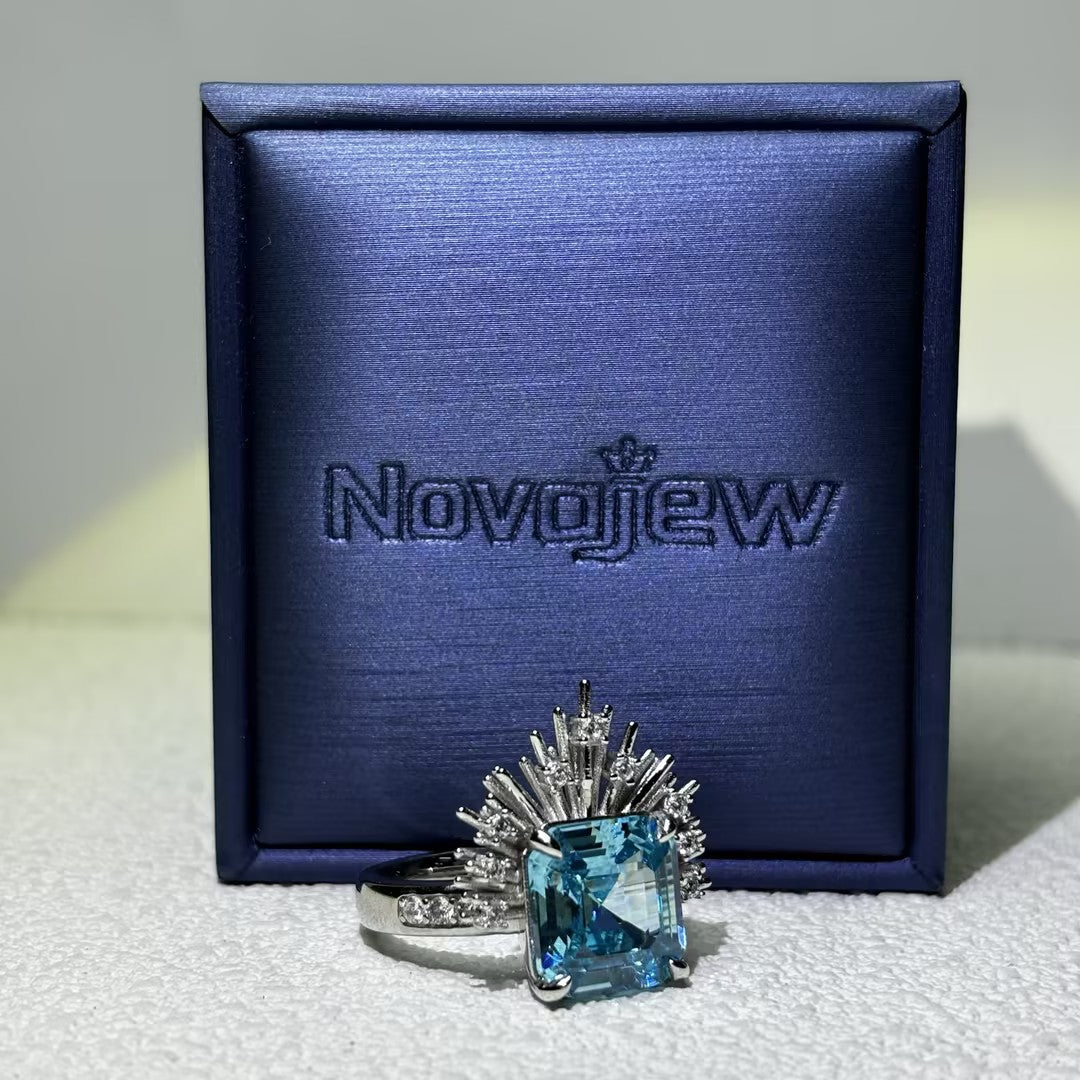 3CT Blue octagon cut Radiant Aurora Aquamarine Ring-novajew