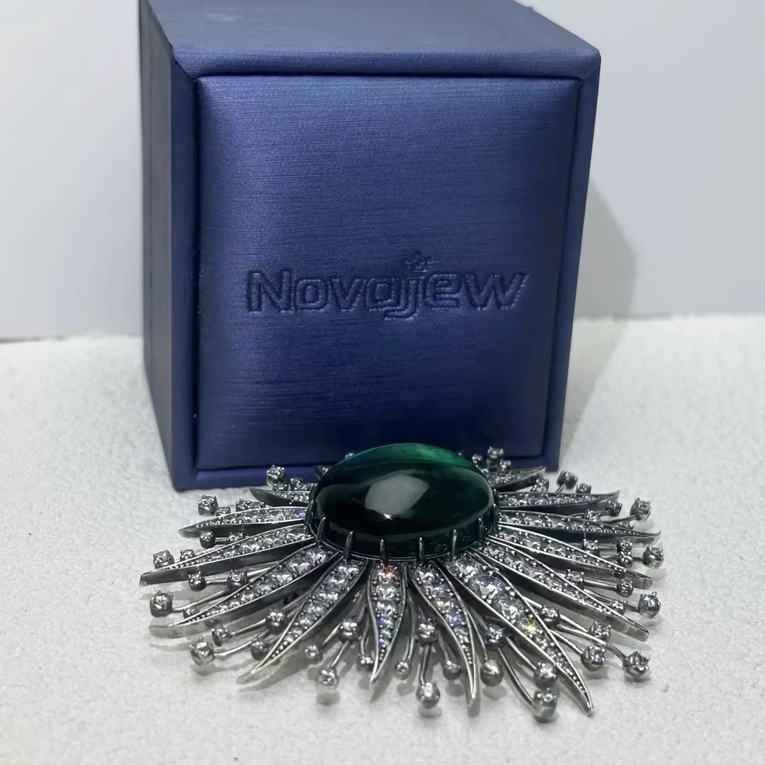 20CT Oval Cut Green Cubic Zirconia Vintage 925 Sterling Silver Brooch-NOVAJEW