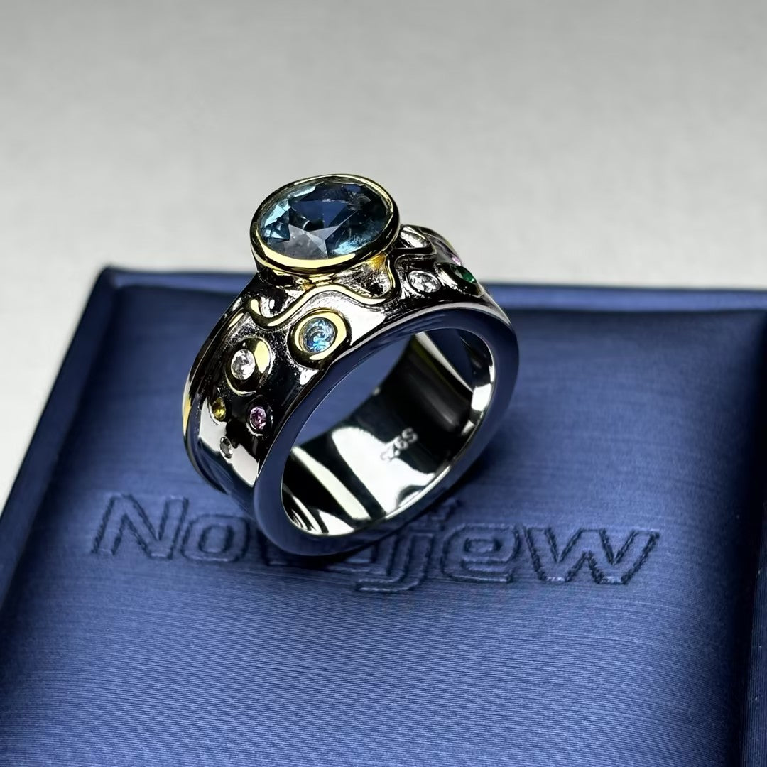 3.0Ctw Oval Aquamarine Wave Pattern Engagement Ring