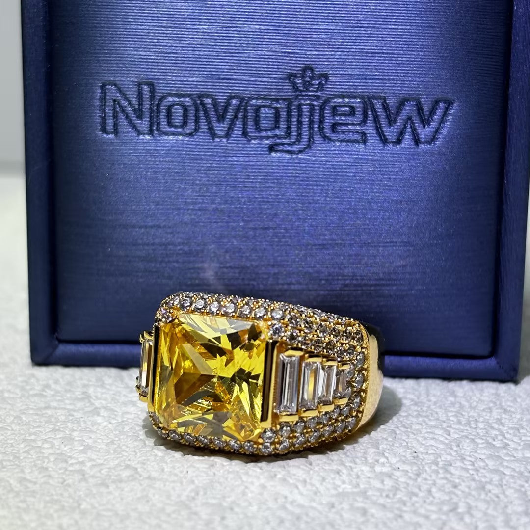 22.5Ctw Fancy Yellow Radiant Cut Pavé Gemstone Ring