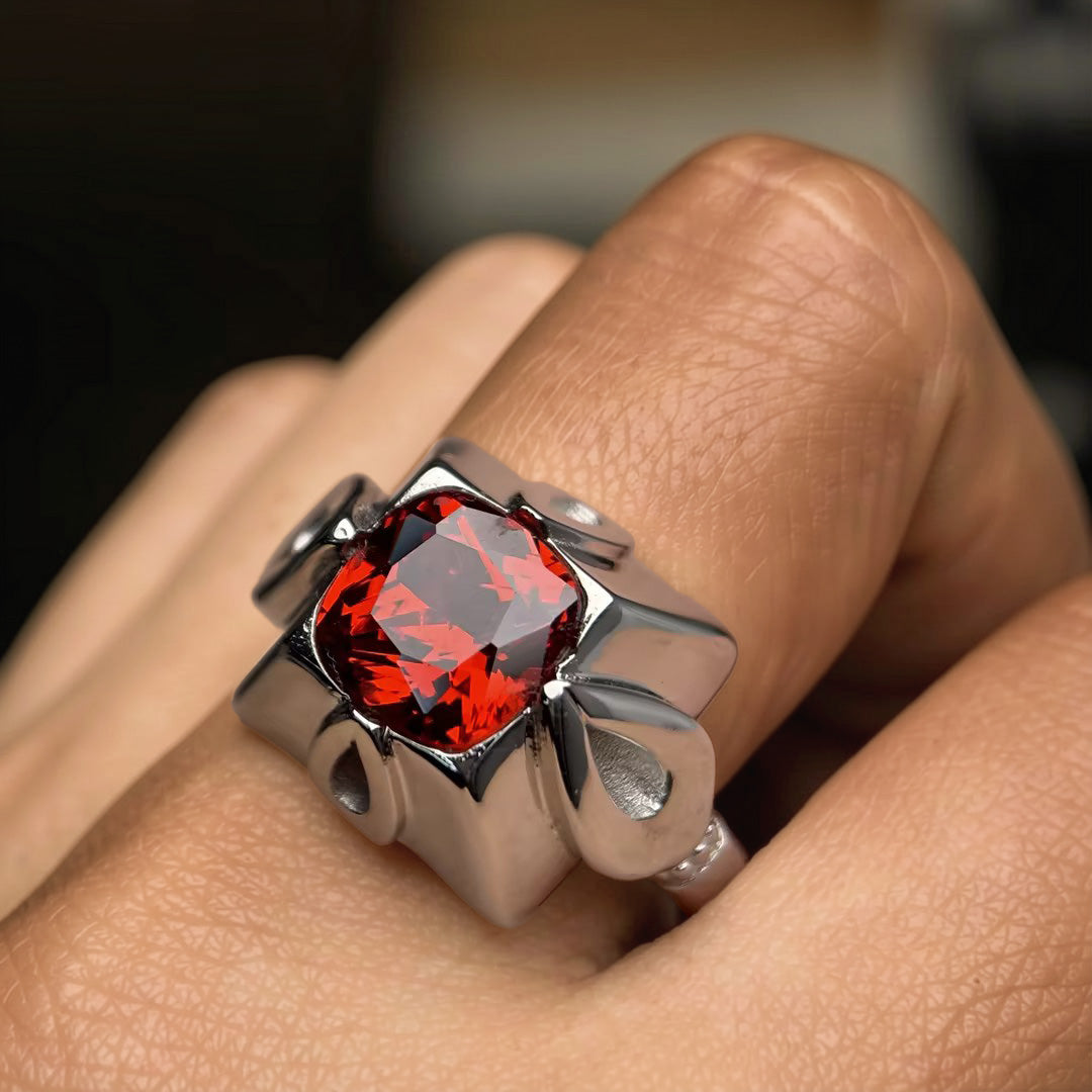 4.0Ct Cushion Cut Garnet Men's Ring
