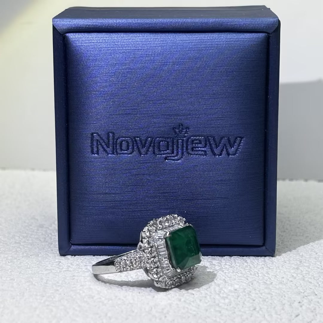 4.64Ctw Ascher-cut Emerald Vintage Gemstone Engagement Ring