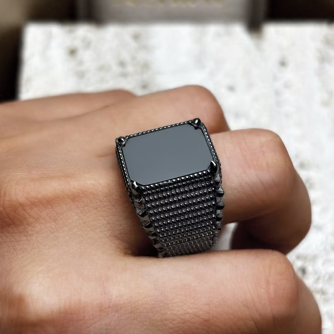 Black Agate Men's Ring