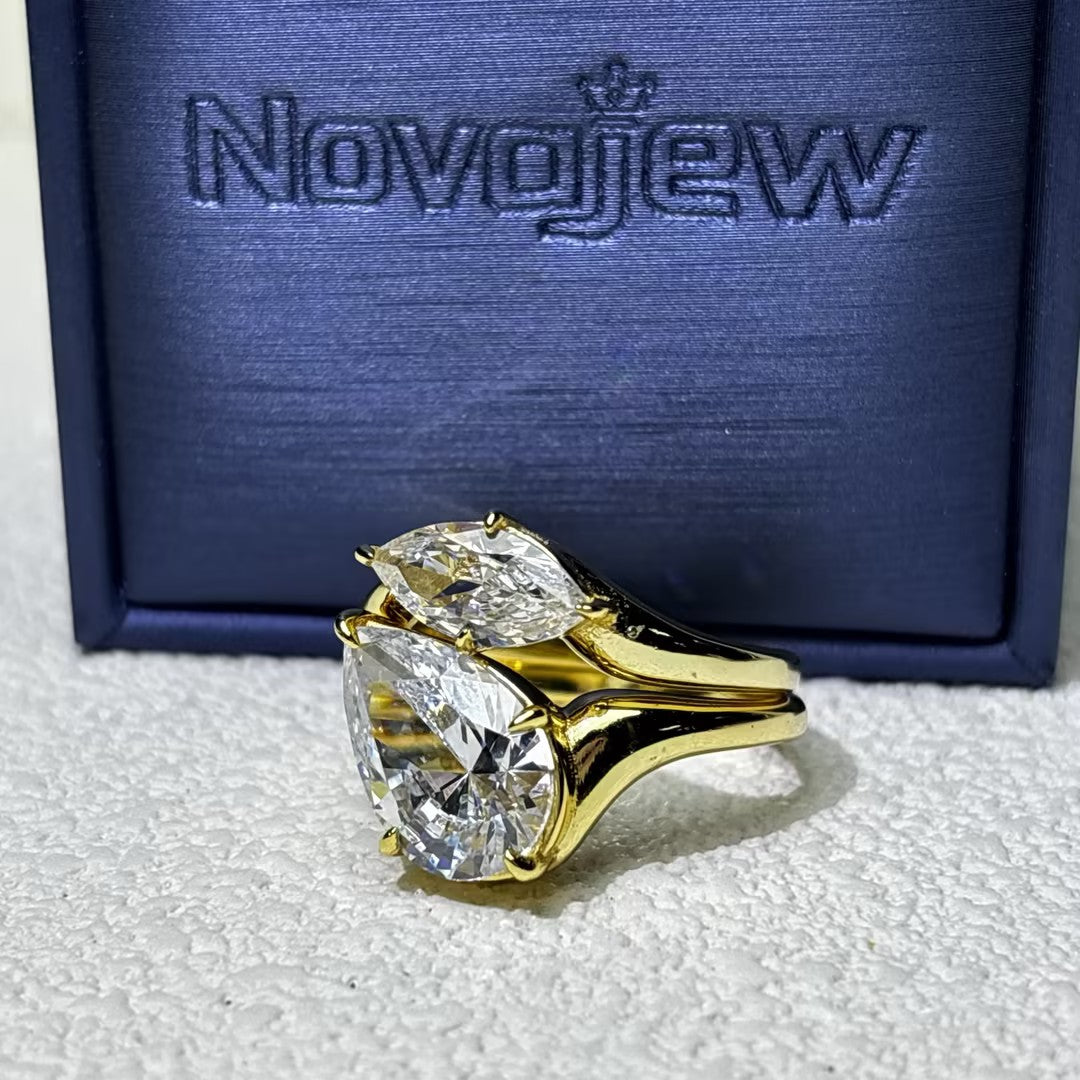 4.18Ctw Pear-shaped marquise double stone ring
