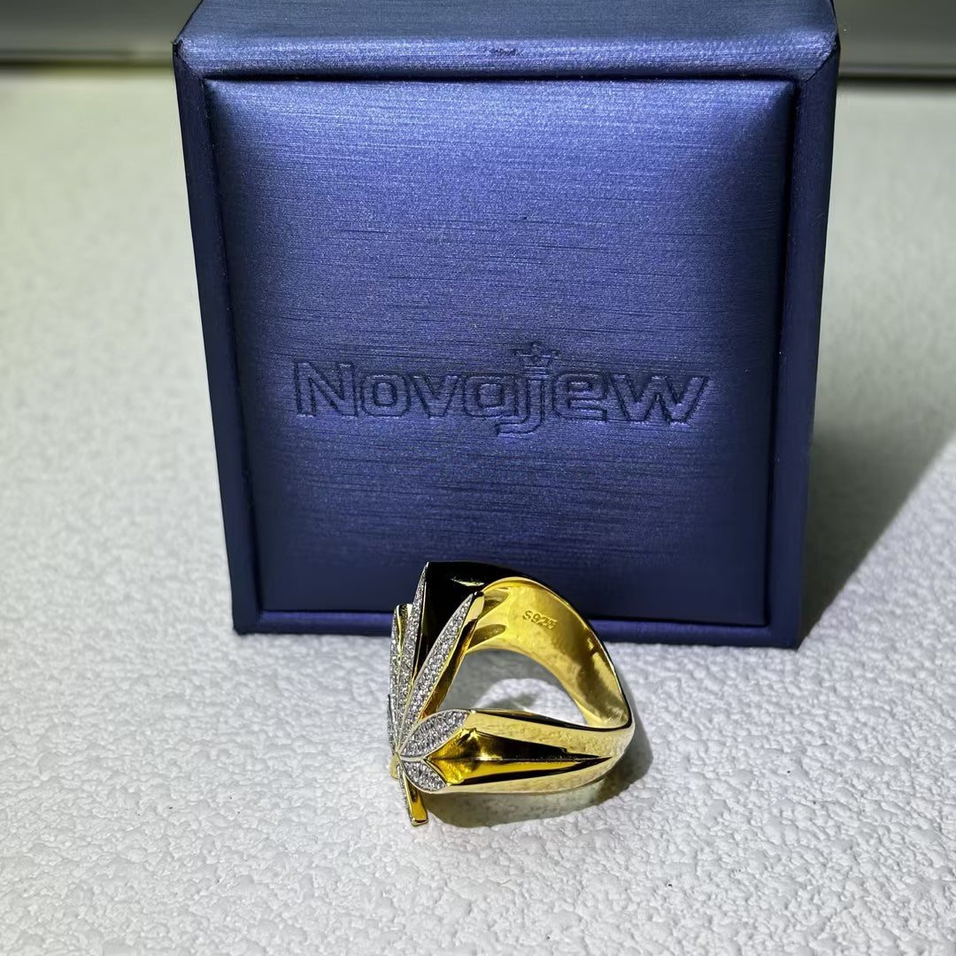 1.4ctw gemstone Round Micropavé Gold Leaf Gemstone Ring