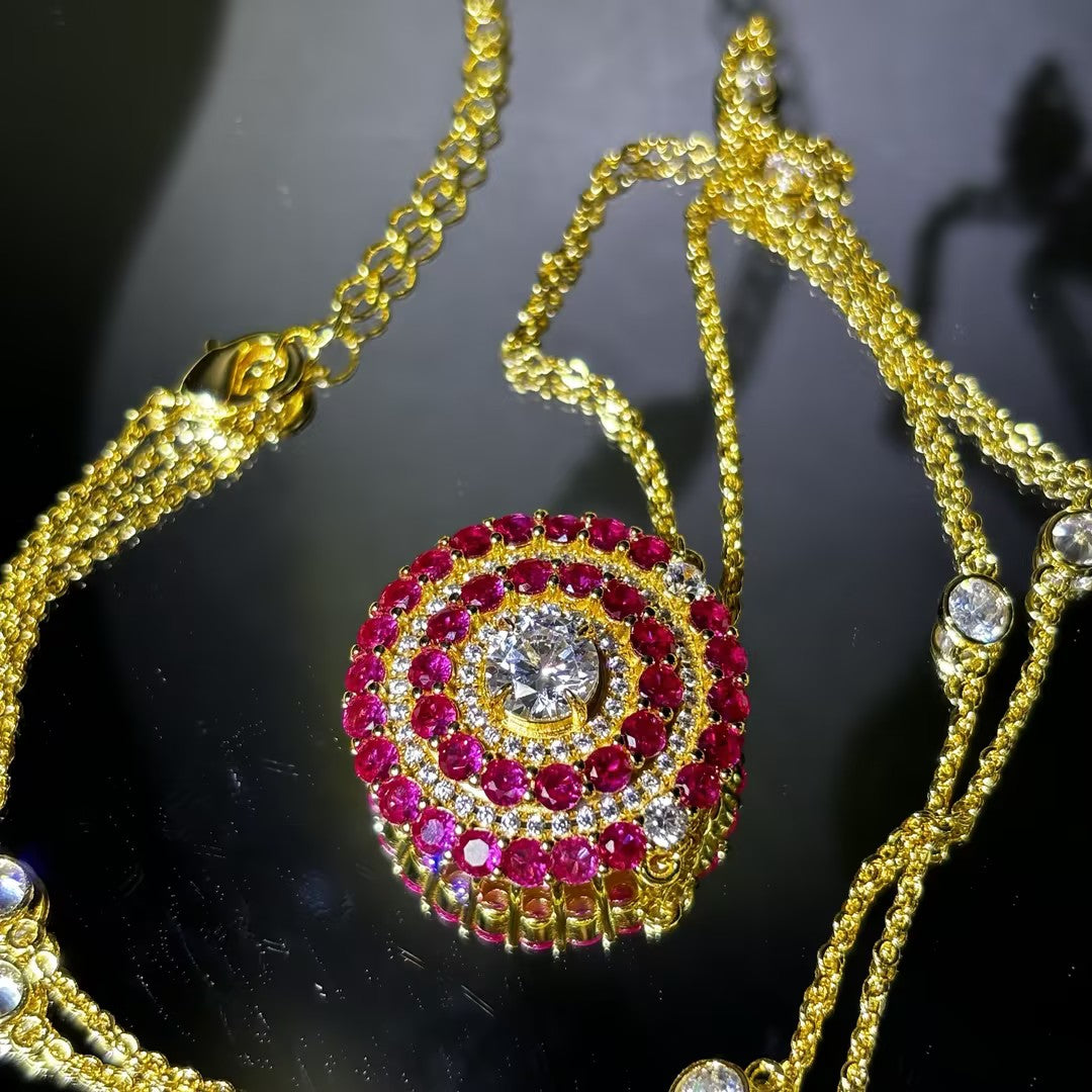 6.82Ctw Multi-layered Ruby Pendant Necklace