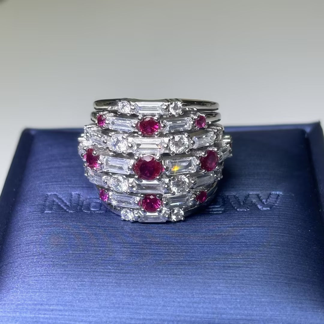 4.0Ctw Rectangular and Round Cut Ornate Multi-Layer Ruby Vintage Ring