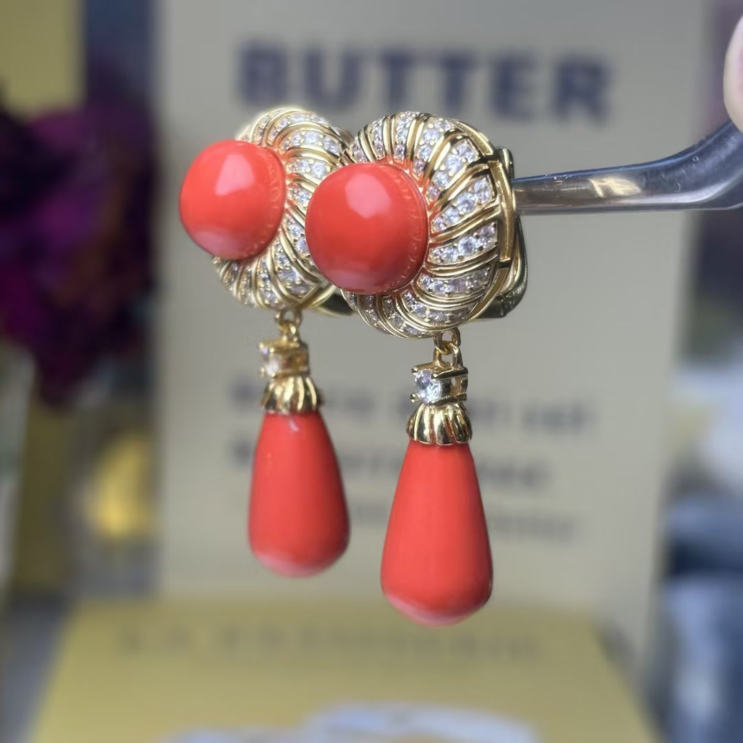 2.5Ctw Detachable Coral Pendant Earrings