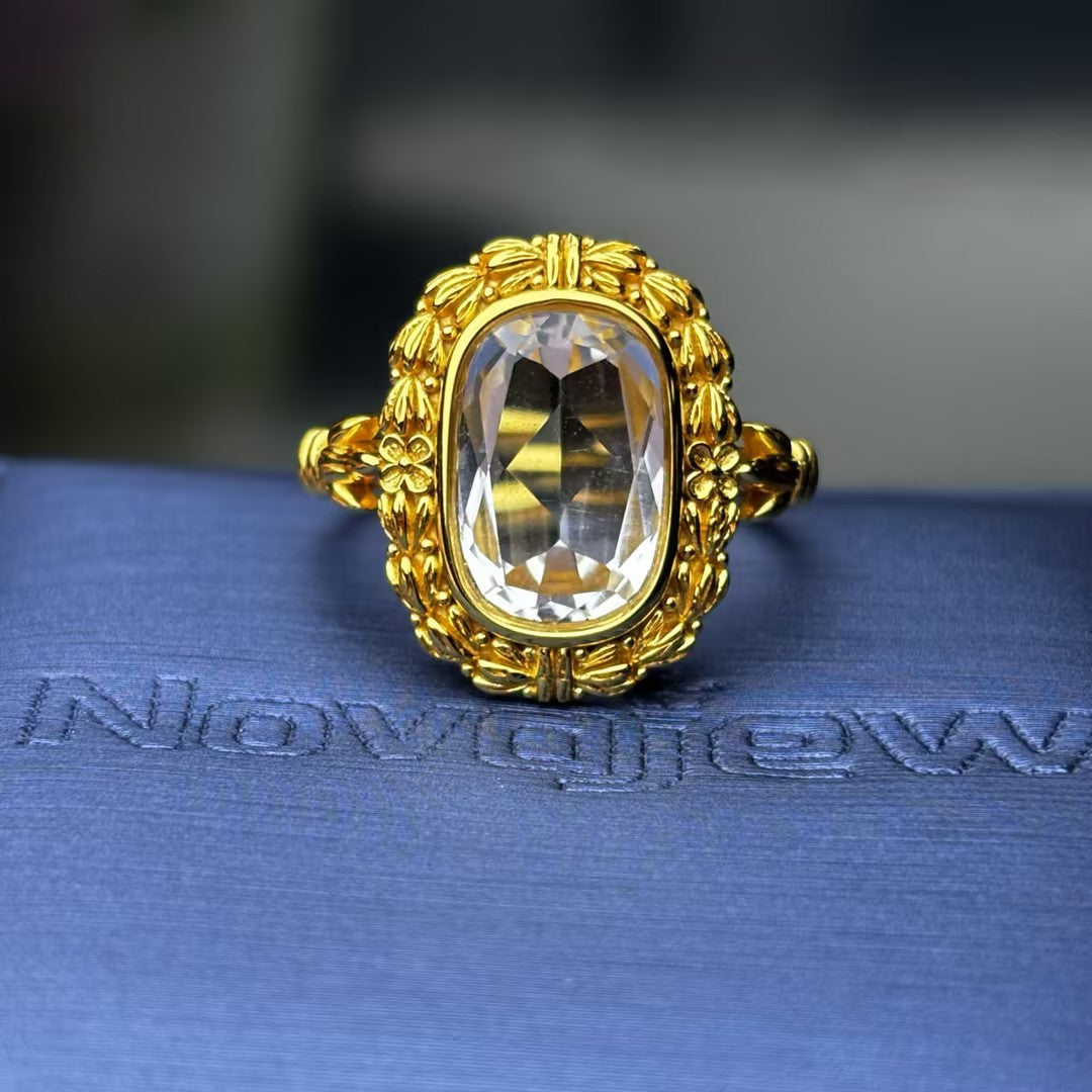 3.01Ct cushion-cut carved floral wreath gemstone engagement ring