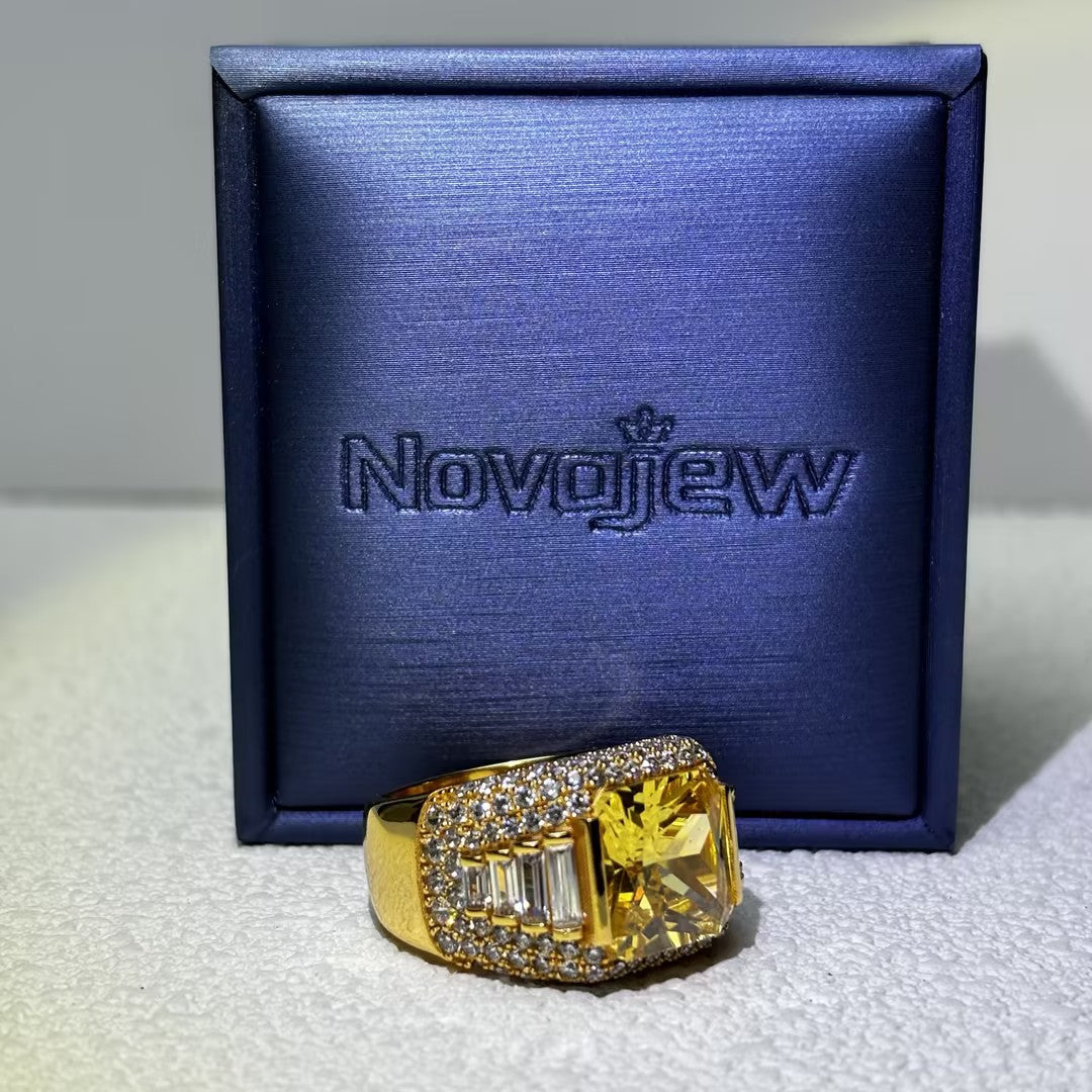 22.5Ctw Fancy Yellow Radiant Cut Pavé Gemstone Ring